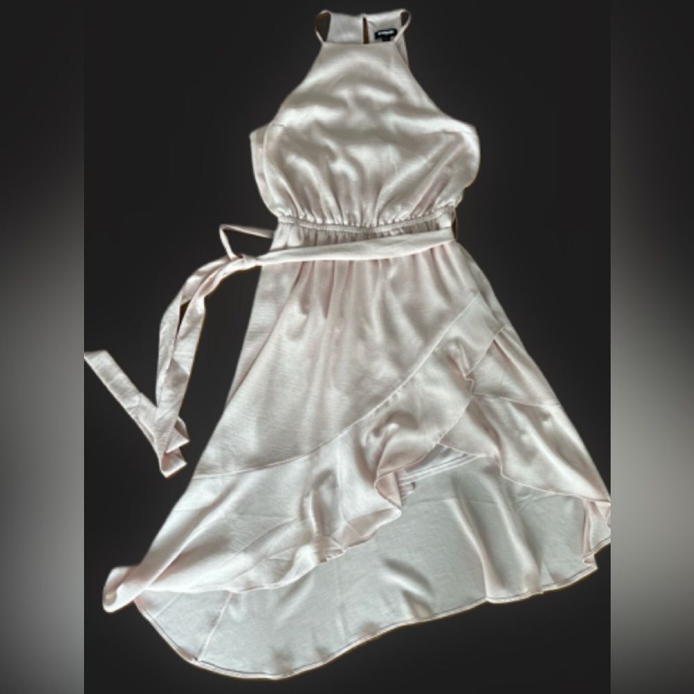 Romantic Blush Pink Babydoll Halter Ruffle Dress from Express